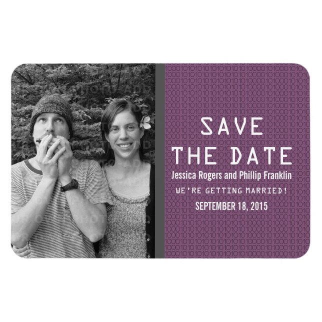 Purple Binary Code Photo Save the Date Magnet (Horizontal)