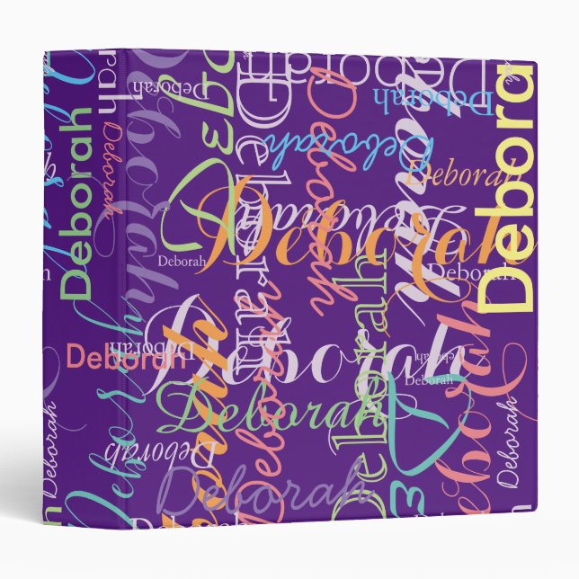 purple binder with colorful names (Front/Spine)