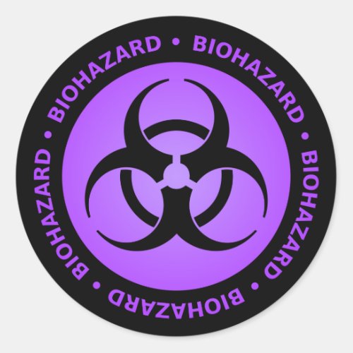 Purple Biohazard Warning Classic Round Sticker