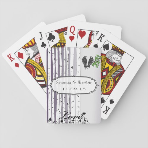 Purple Birch Love Birds Wedding Gift Playing Card