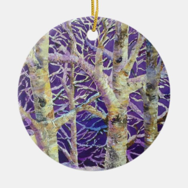 Purple Birch Trees Ceramic Ornament (Front)