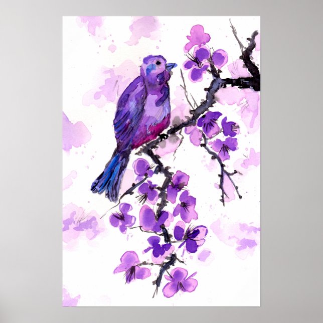 Purple Bird and Blossoms Poster (Front)