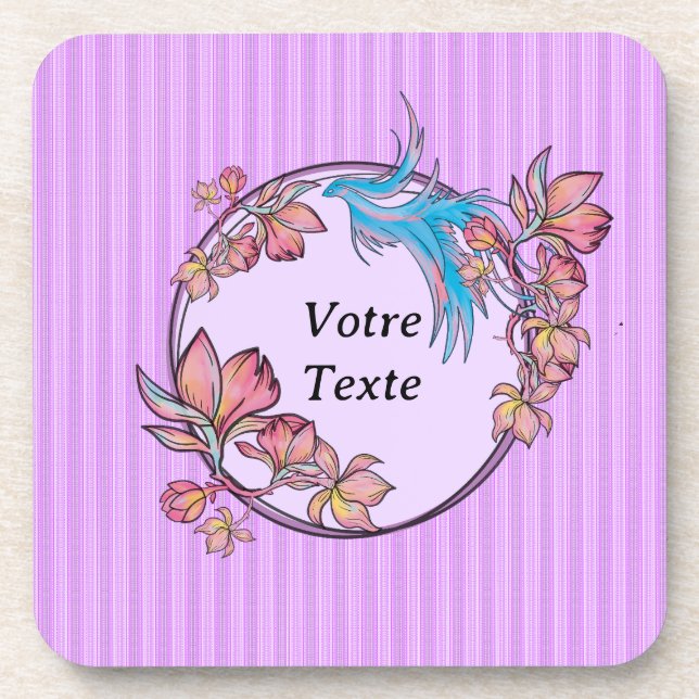 purple bird flower crown beverage coaster (Front)