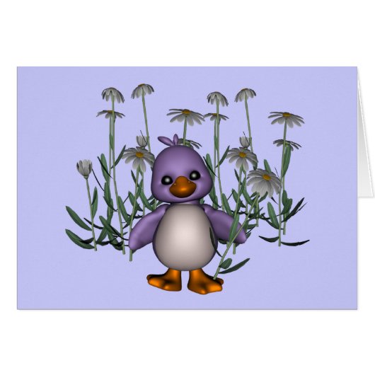 Purple Bird White Daisy Flowers Card (Front Horizontal)