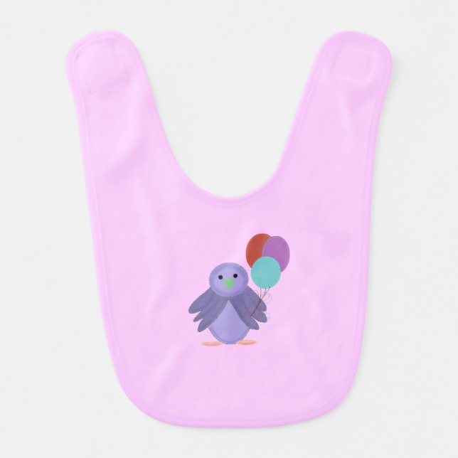 Purple Bird with Balloons Bib (Front)
