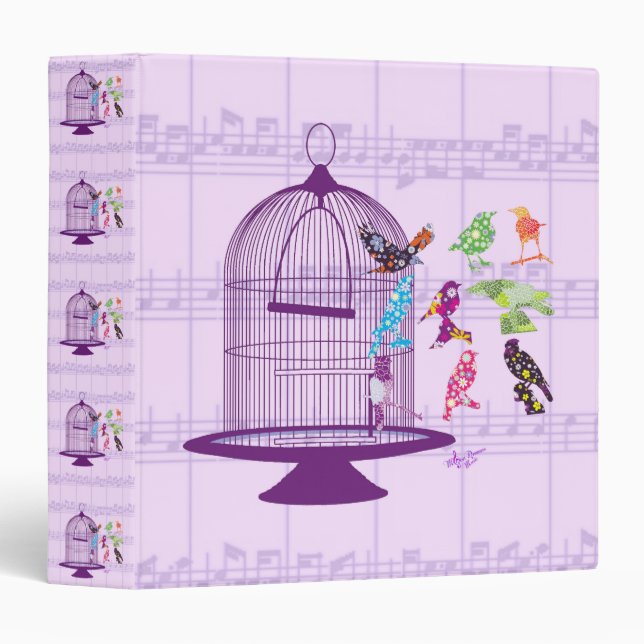 Purple Birdcage & Birds Sheet Music Binder (Front/Spine)