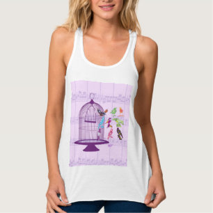 Purple Birdcage & Birds Sheet Music Tank Top