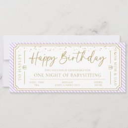 Purple Birthday Babysitting Gift Voucher Card