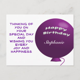 Purple Birthday Balloon Postcard