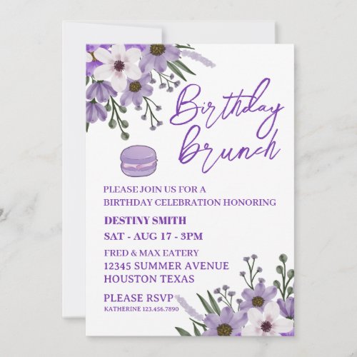 Purple Birthday Brunch Ladies Party womans Invitation