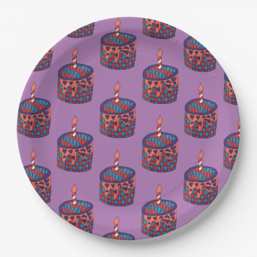 Purple birthday cake plates for children 