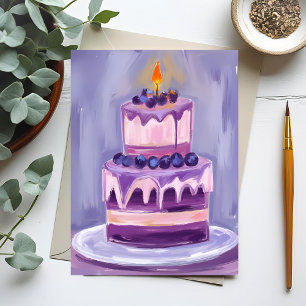 Purple Birthday Cake Watercolor Postcard