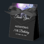 Purple Birthday Party 70's Disco Ball Thank You Favor Boxes<br><div class="desc">Elevate your 70th birthday celebration with our Purple 70th Birthday Party 70's Disco Ball Favor Box. This favor box captures the essence of the disco era, making it the perfect choice for a disco-themed bash or any event where you want to infuse a touch of '70s magic. In a dazzling...</div>