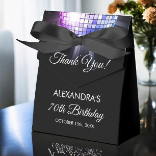 Purple Birthday Party 70's Disco Ball Thank You Favor Boxes