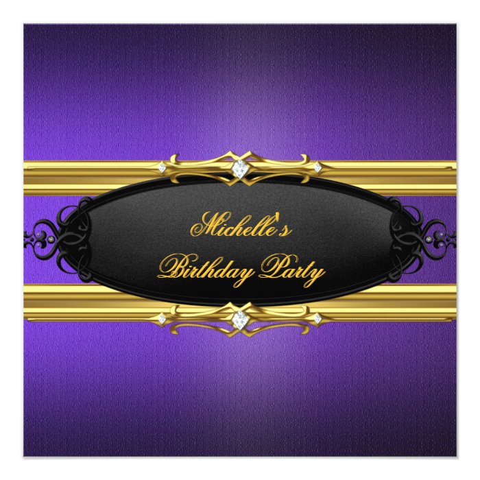 Purple Birthday Party Gold Black Diamond Custom Invite