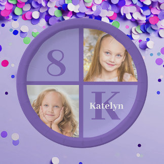 Purple Birthday Party Photo Personalized Paper Plates
