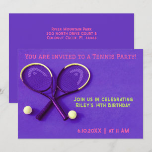 Purple Birthday Party Rackets and Balls Tennis Invitation