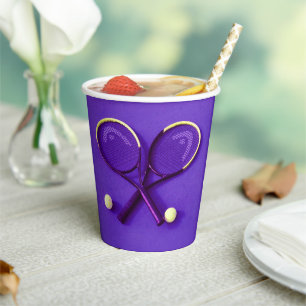 Purple Birthday Party Rackets and Balls Tennis Paper Cups