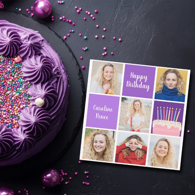 Purple Birthday Photo Collage Personalized Card (Creator Uploaded)