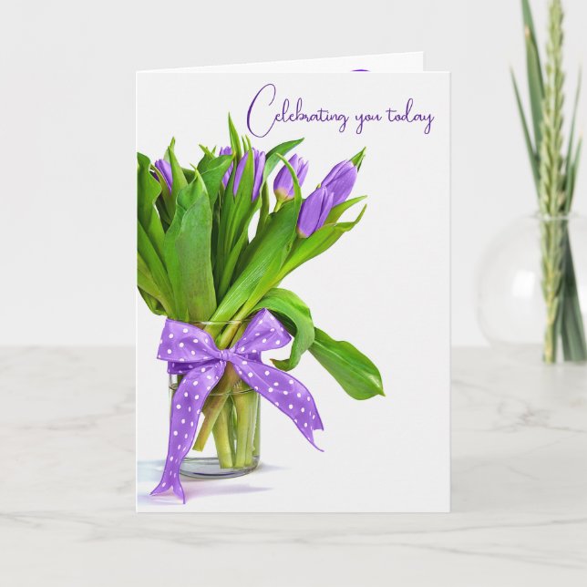 Purple Birthday Tulip Bouquet Card (Front)