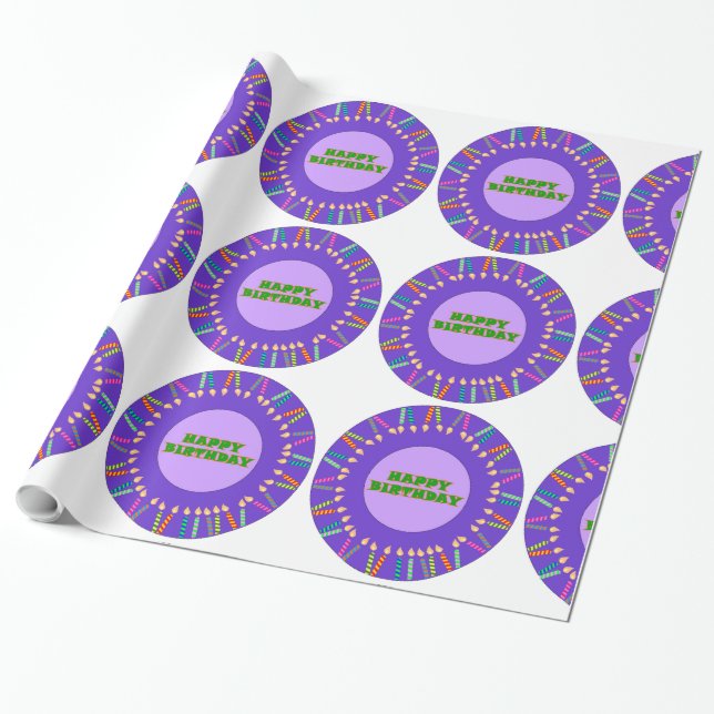 Purple Birthday Wrapping Paper (Unrolled)