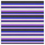 [ Thumbnail: Purple, Bisque, Blue & Black Striped Pattern Fabric ]