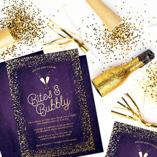  Purple Bites  Bubbly Holiday Gold Foil Invitation