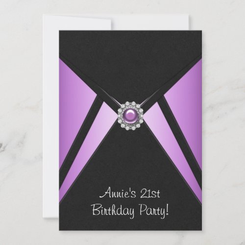 Purple Black 21st Birthday Party Invitation