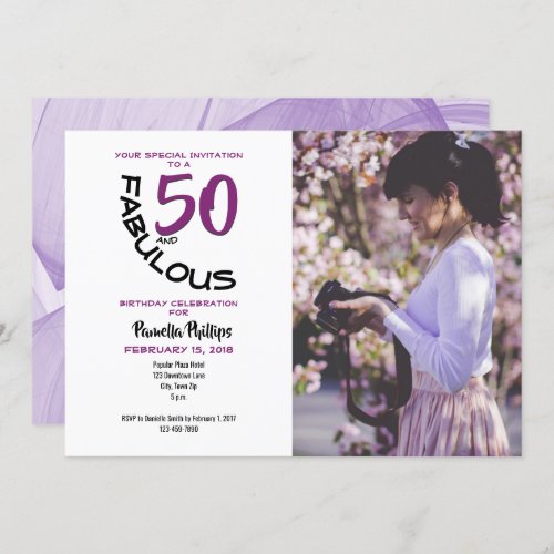 Purple  Black 50 and Fabulous Party Invitation