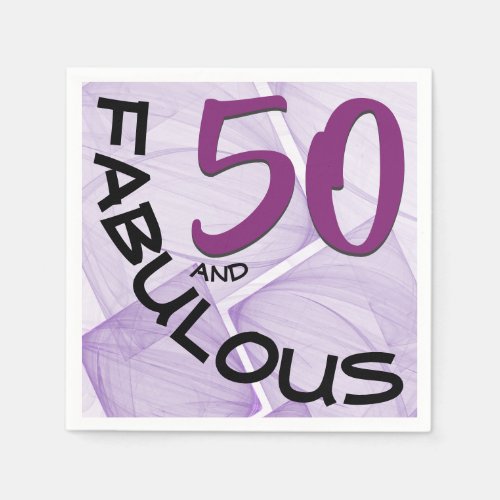 Purple Black 50 and Fabulous Typography Birthday Napkins