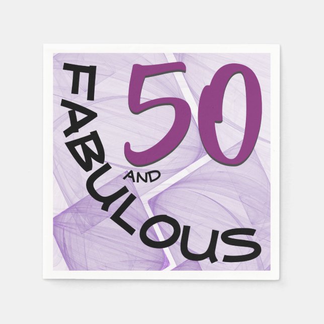 Purple Black 50 and Fabulous Typography Birthday Napkins (Front)