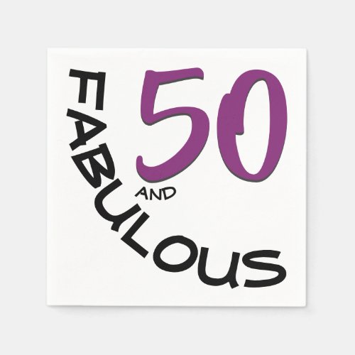 Purple Black 50 and Fabulous Typography Birthday Paper Napkins