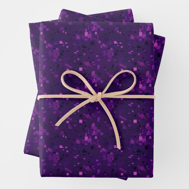 Purple / Black Abstract Squares & Rectangles Wrapping Paper Sheets (In situ)