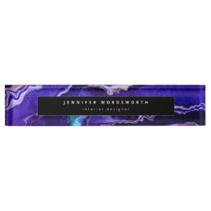 Purple Black Agate Geode Modern Professional Desk Name Plate