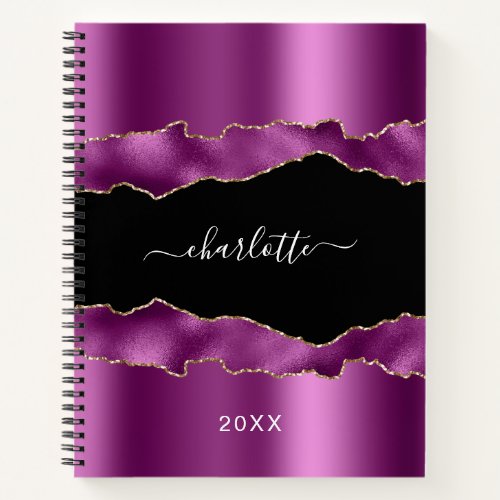 Purple black agate marble name script  notebook
