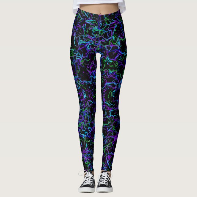Purple, Black and Blue Abstract Leggings (Front)