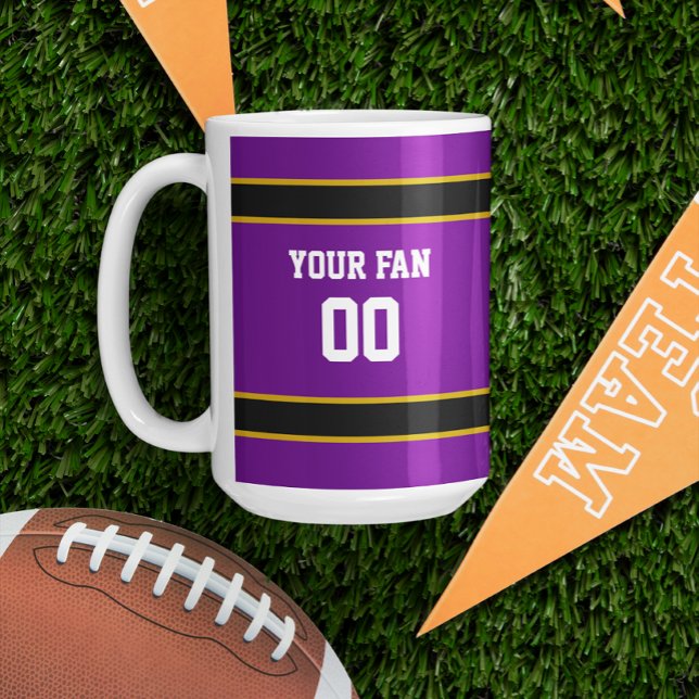 Purple, Black and Gold Football Team Personalized Coffee Mug (Creator Uploaded)