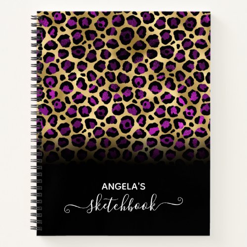 Purple Black and Gold Glam Leopard Ombre Sketch Notebook