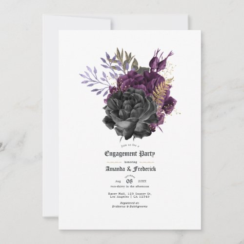 Purple Black and Gold Gothic Engagement Party Invitation