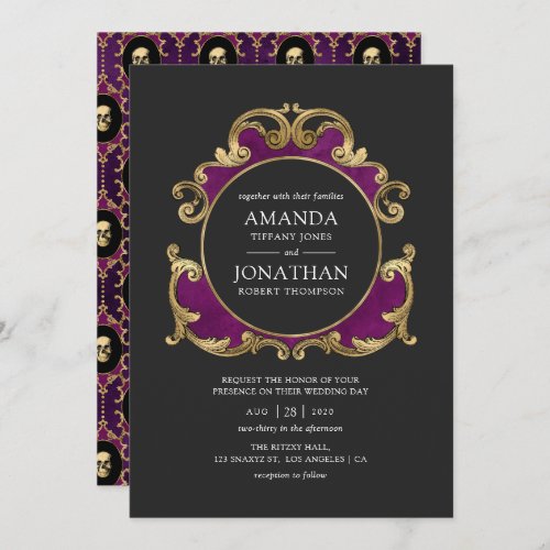 Purple Black and Gold Gothic Wedding Invitation