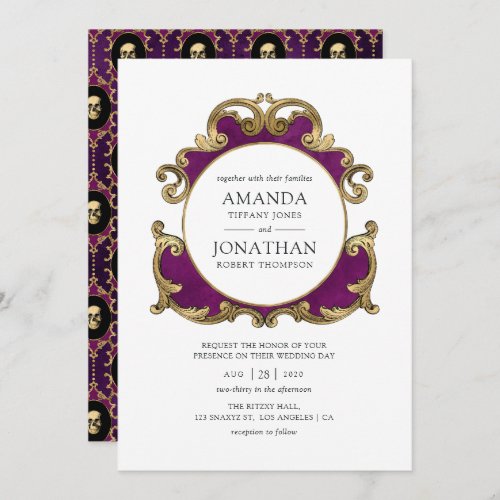 Purple Black and Gold Gothic Wedding Invitation