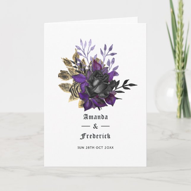 Purple Black and Gold Gothic Wedding Program (Front)