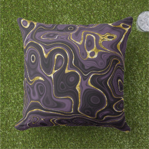 Purple Black and Gold Marble Look Pattern Outdoor Pillow