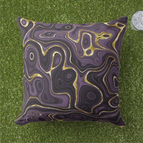 Purple Black and Gold Marble Look Pattern Outdoor Pillow