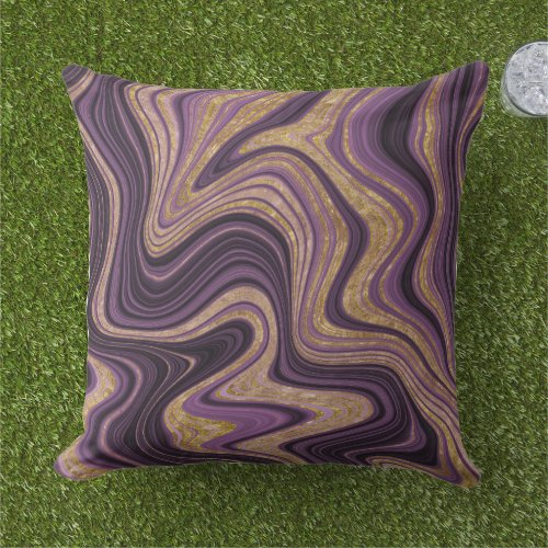 Purple Black and Gold Marble Look Pattern  Outdoor Pillow