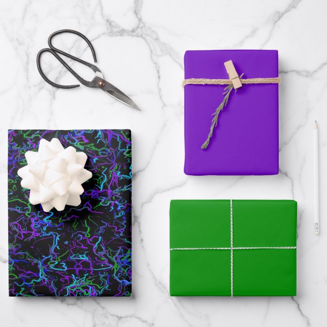 Purple, Black and Green Wrapping Paper Sheets (Front)