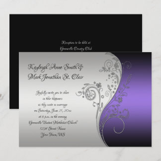 Purple Black and Silver Calligraphy Wedding Invitation