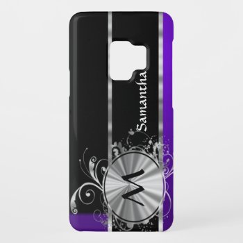 Purple Black And Silver Case-mate Samsung Galaxy S9 Case by monogramgiftz at Zazzle