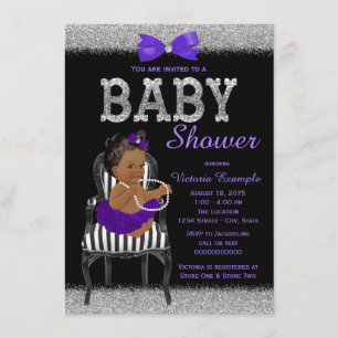 Purple Black and Silver Ethnic Girl Baby Shower Invitation