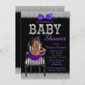 Purple Black and Silver Ethnic Girl Baby Shower Invitation (Front/Back)